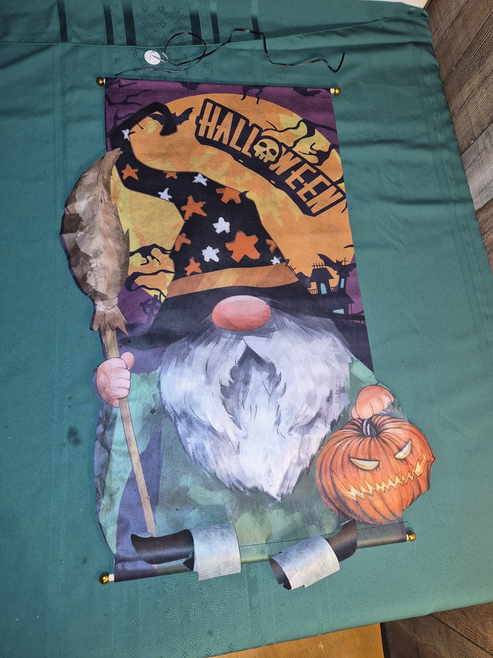 Halloween Gnome Banner — Green and Orange